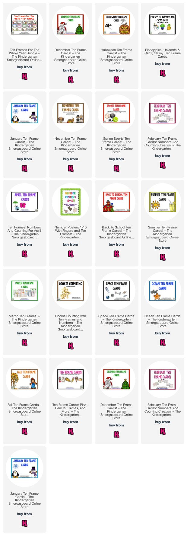 Ten Frame Cards: Pizza, Pencils, Llamas, and More! – The Kindergarten  Smorgasboard Online Store